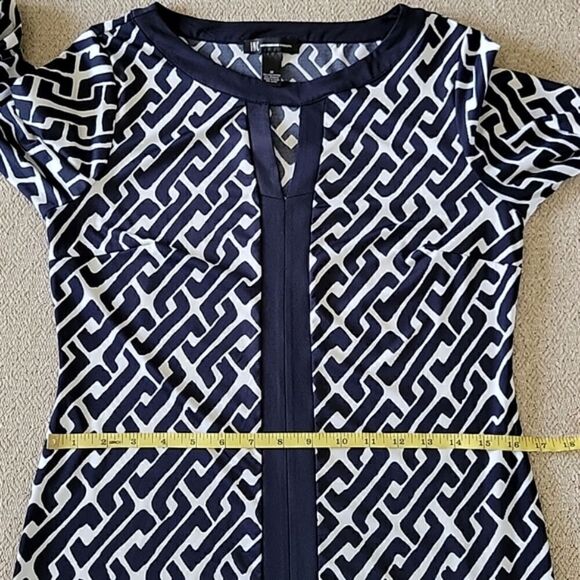 INC International Concepts Navy and White Geo Long Sleeve Stretch Dress - Medium - Picture 7 of 16